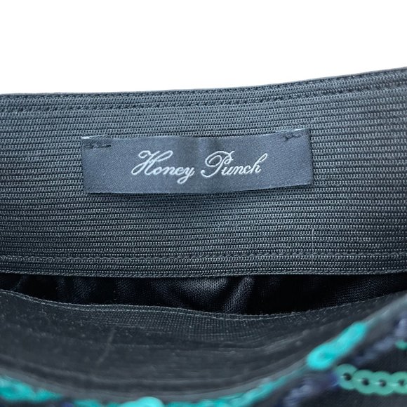 Honey Punch Black Mini Skirt with Orange, Blue and Aqua Sequins Size Large EUC - Picture 4 of 5